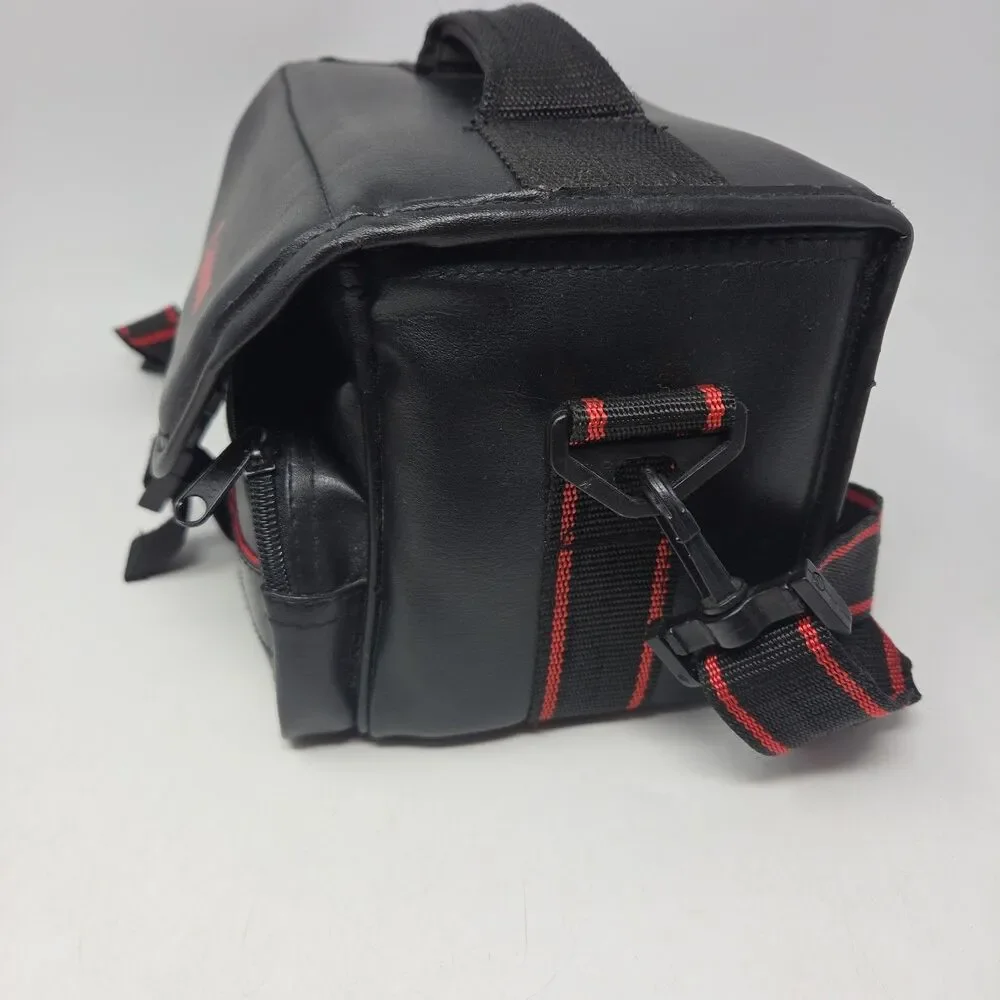Vintage Official CANON Leather Case Black Red w/ Shoulder Strap 80s Footed